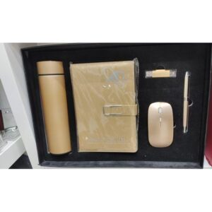 5-in-1 Premium Executive Corporate Gift Set: Flask, Notebook, Mouse, USB Drive and Pen