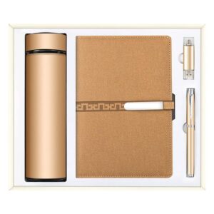 4-in-1 Executive Gift Set: A5 Leather Notebook, Vacuum Flask, Metal Pen and USB Drive