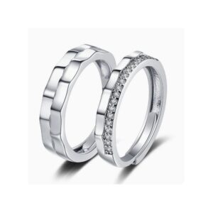2024 Luxury Silver Colour Wedding Ring Set with Gift Box