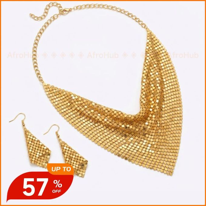 2-in-1 Sequined Scarf and Choker Necklace Set with Earrings